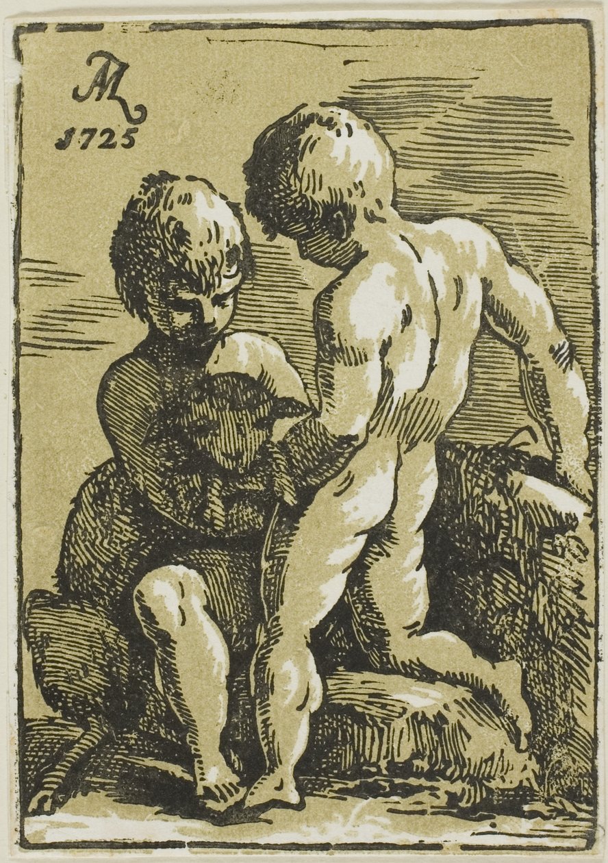 Deux enfants caressent un agneau - Conte Antonio Maria Zanetti the Elder