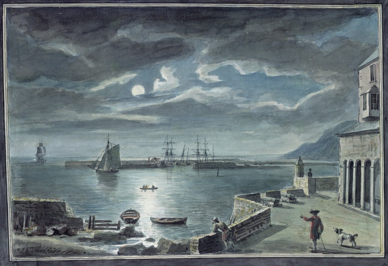 Le port et le Cobb, Lyme Regis, Dorset, au clair de lune - Copplestone Warre Bamfylde
