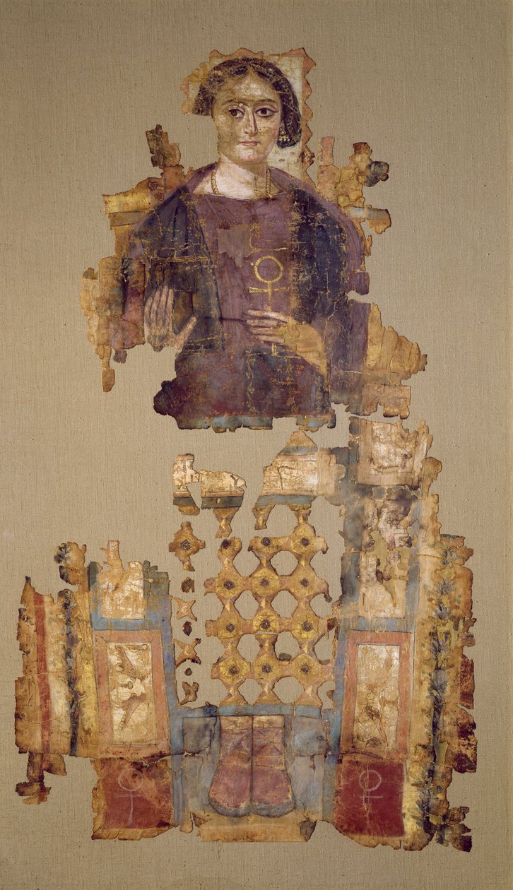 Linceul représentant une femme tenant un ankh, d