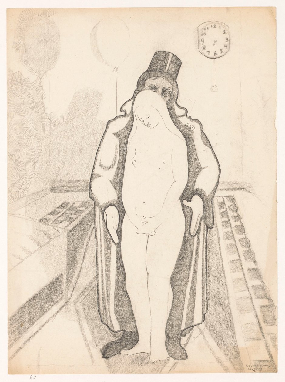 Homme en noir, femme nue et horloge - Cor van Teeseling