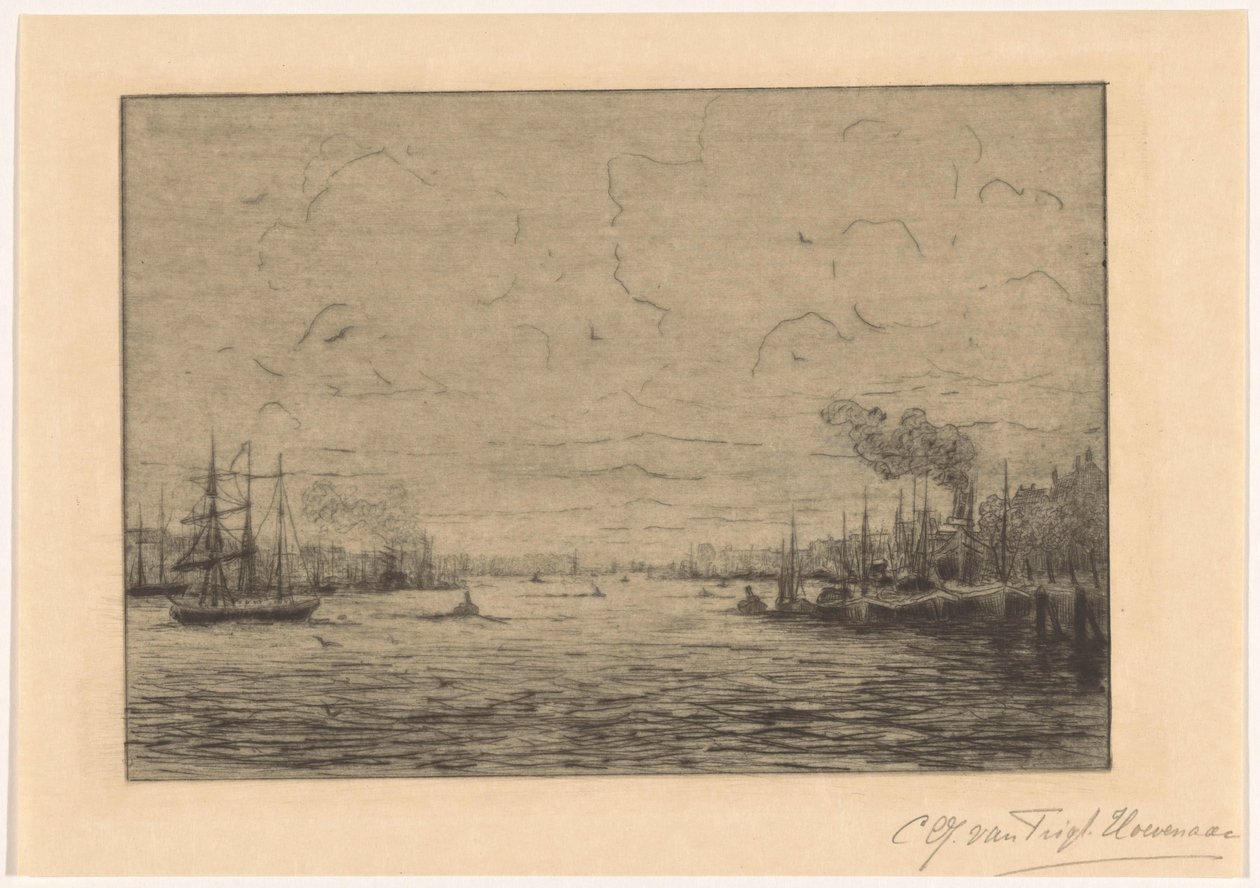 Vue sur la Meuse à Rotterdam - Cornelia Christina Johanna van Trigt Hoevenaar (signed by artist)