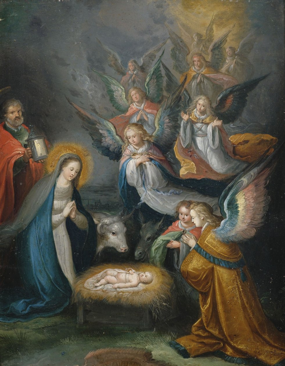 La Sainte Famille avec des anges en adoration de l