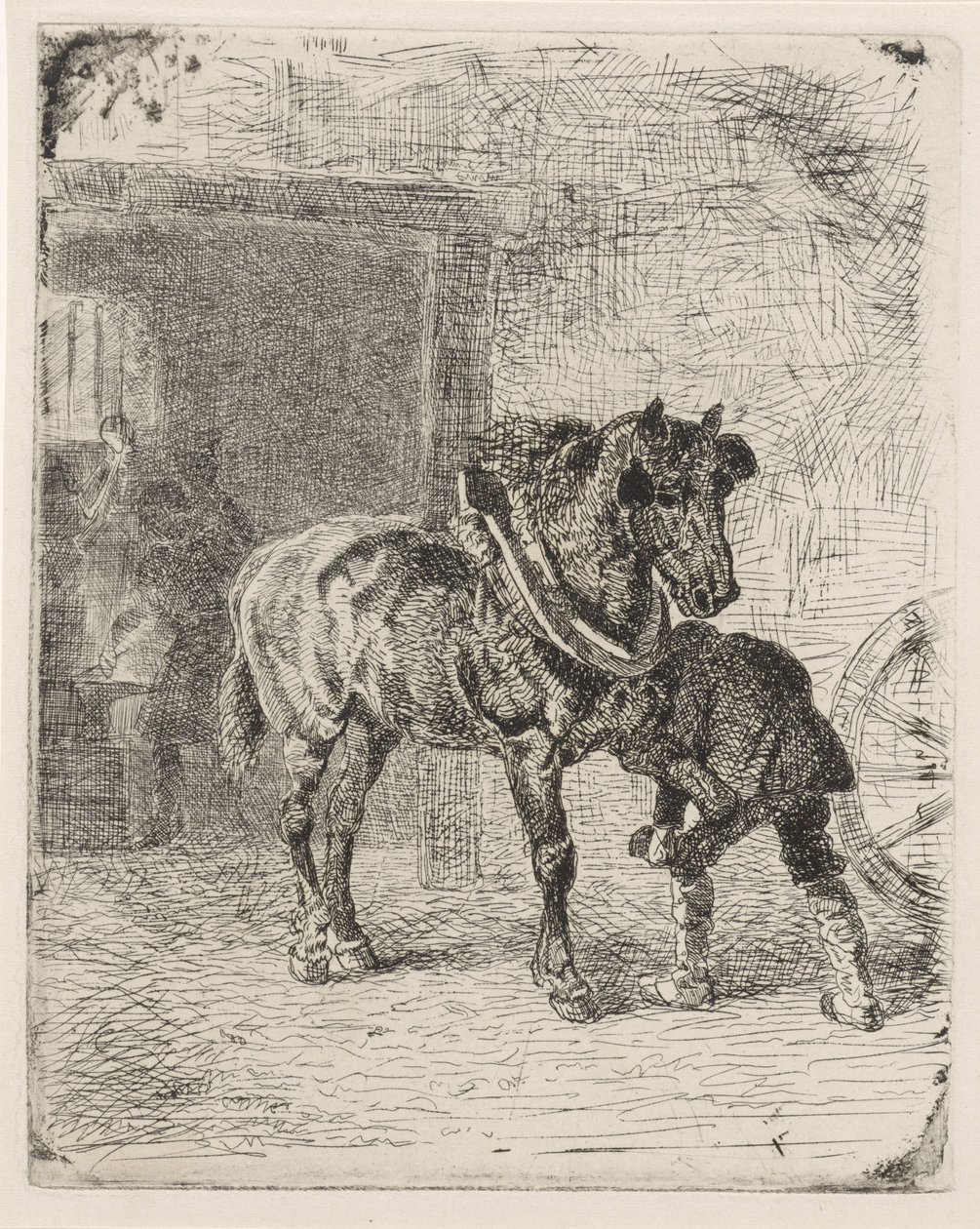 Cheval ferré dans une forge - Cornelis Albertus Johannes Schermer