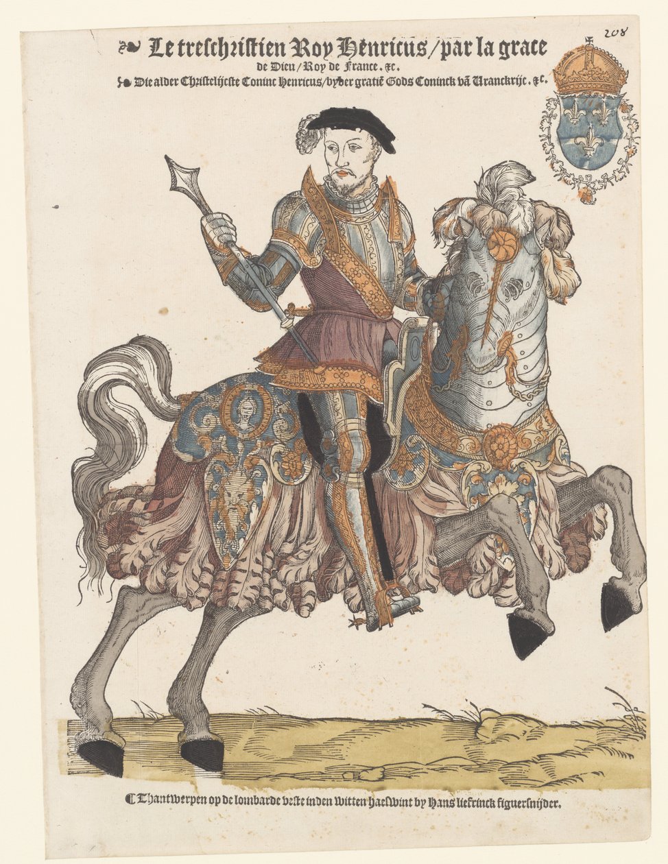 Portrait de Henri II de France en armure à cheval, vers la droite - Cornelis Anthonisz. (manner of)