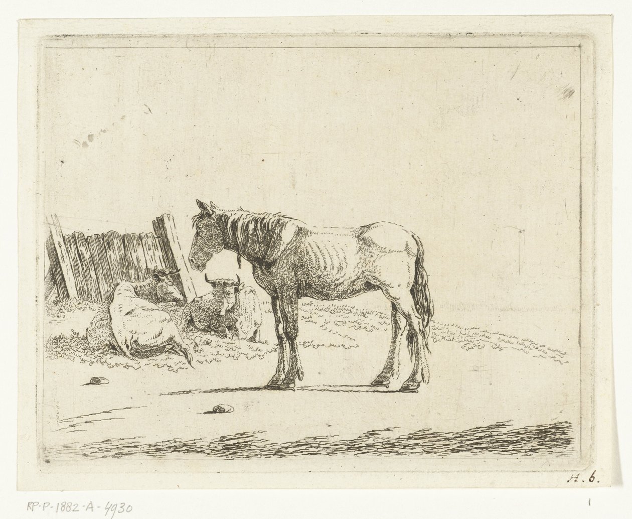 Paysage avec cheval et deux vaches près d