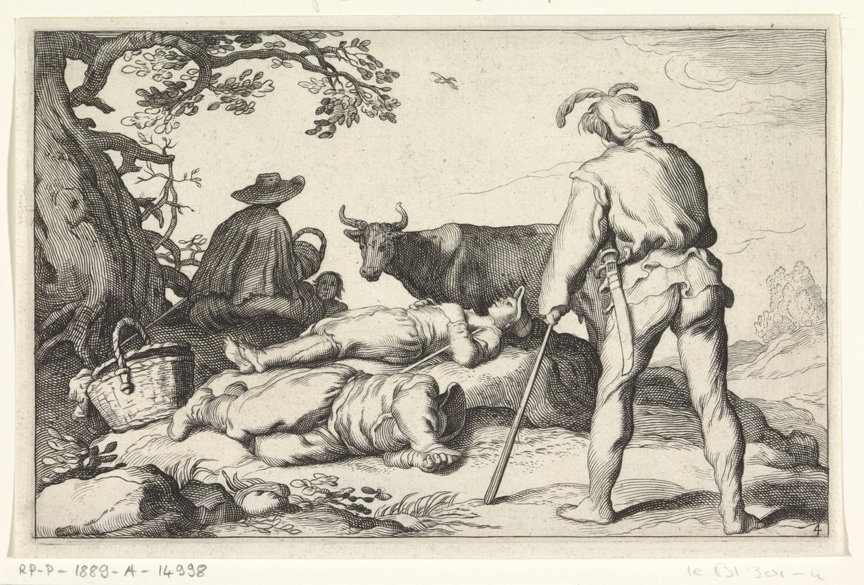 Vachers, Vier pastorale scènes - Cornelis Bloemaert (II) (possibly)