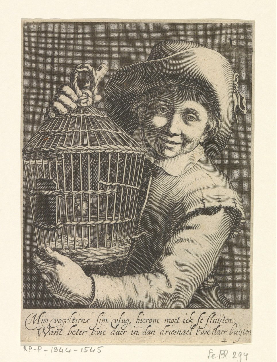Jongen met vogelkooi - Cornelis Bloemaert (II)