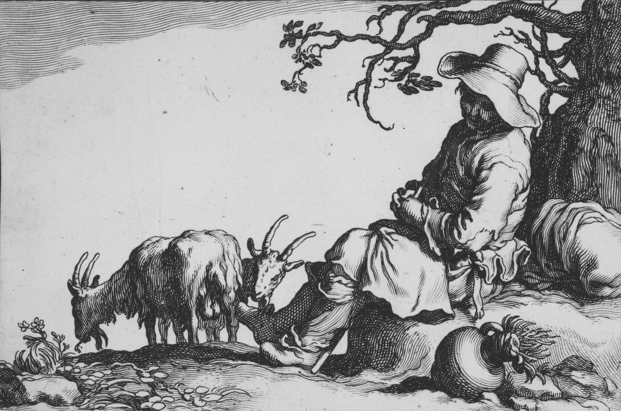 Pastorale avec chevrier et chèvres, de la série Seize Sujets Paysans, 17ème siècle - Cornelis Bloemaert