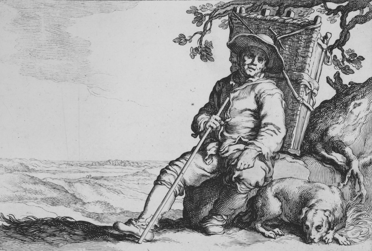 Voyageur avec chien, de la série Seize sujets paysans, 17e siècle - Cornelis Bloemaert