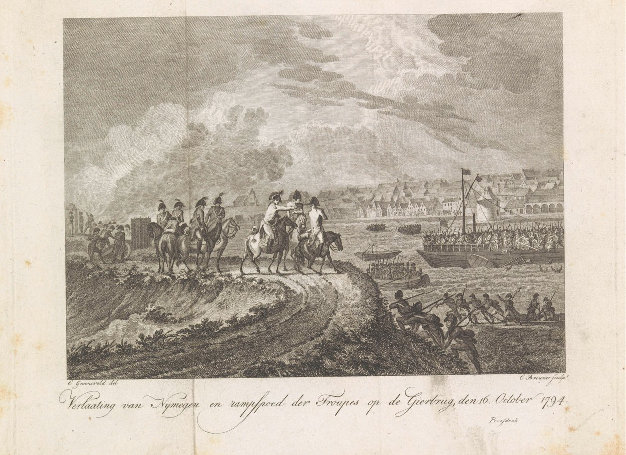Les Français tirent sur les troupes en fuite sur le pont de Gier, 1794 - Cornelis Brouwer