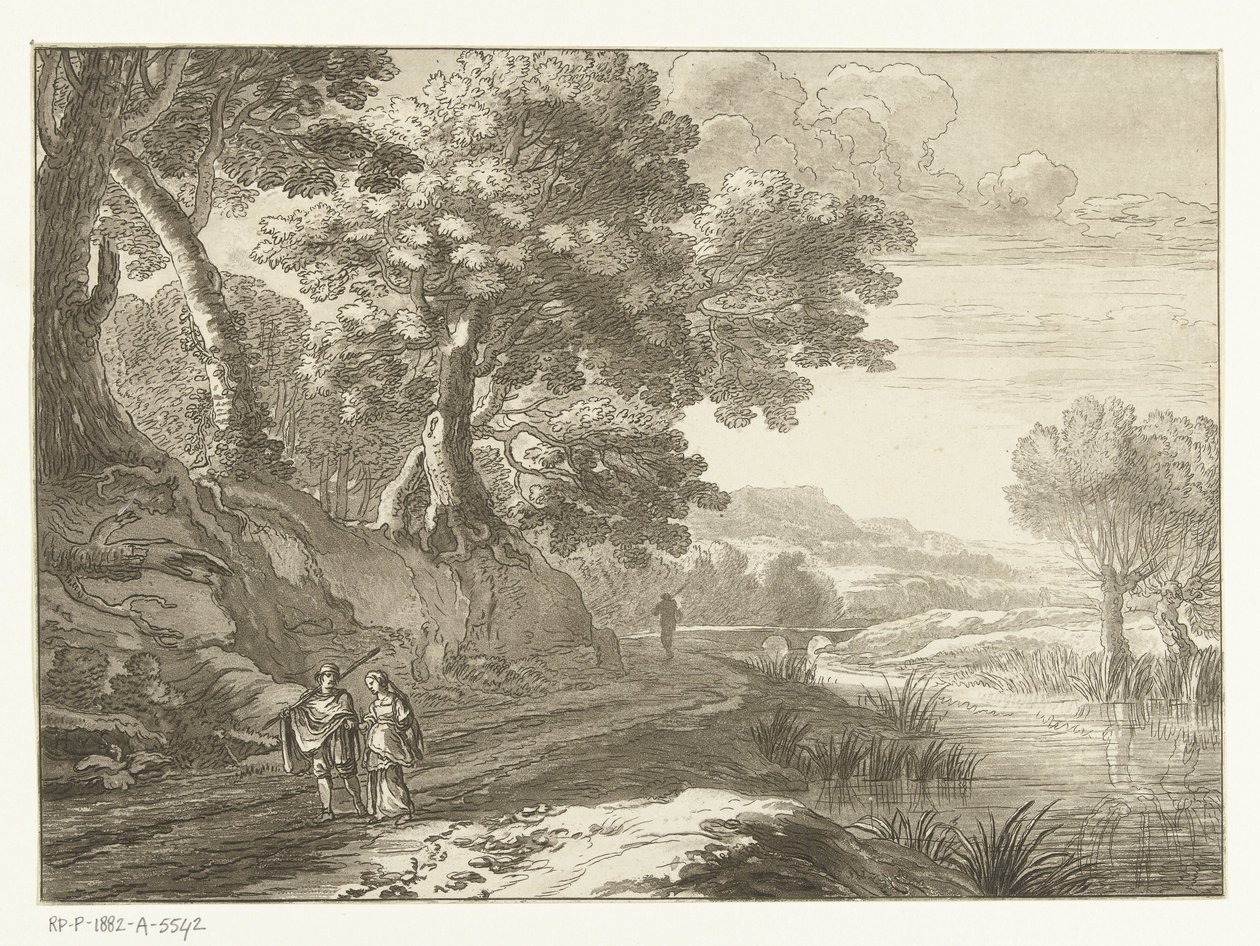 Paysage italianisant avec trois promeneurs - Cornelis Brouwer