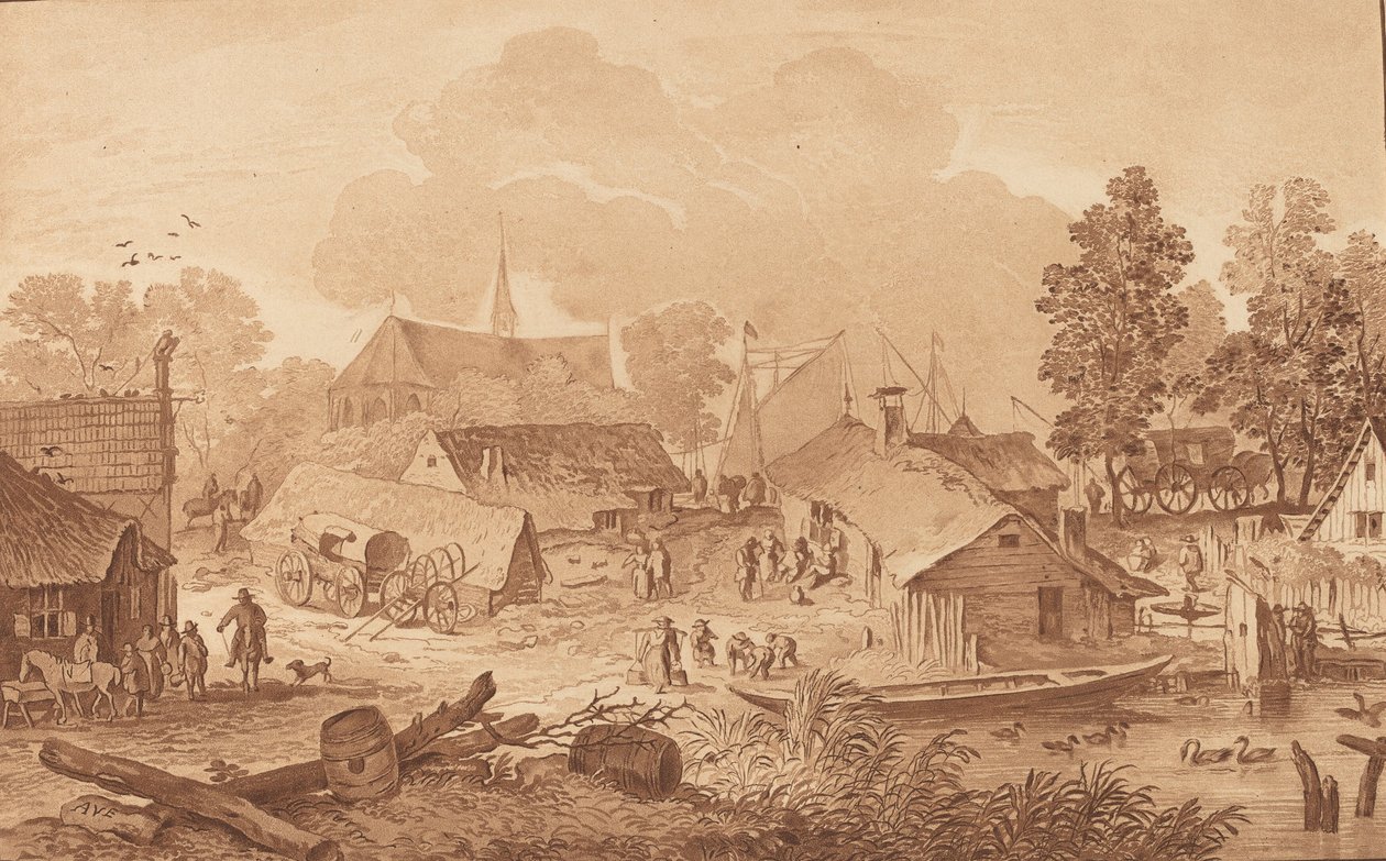 Village avec étang, vers 1782 - Cornelis Brouwer