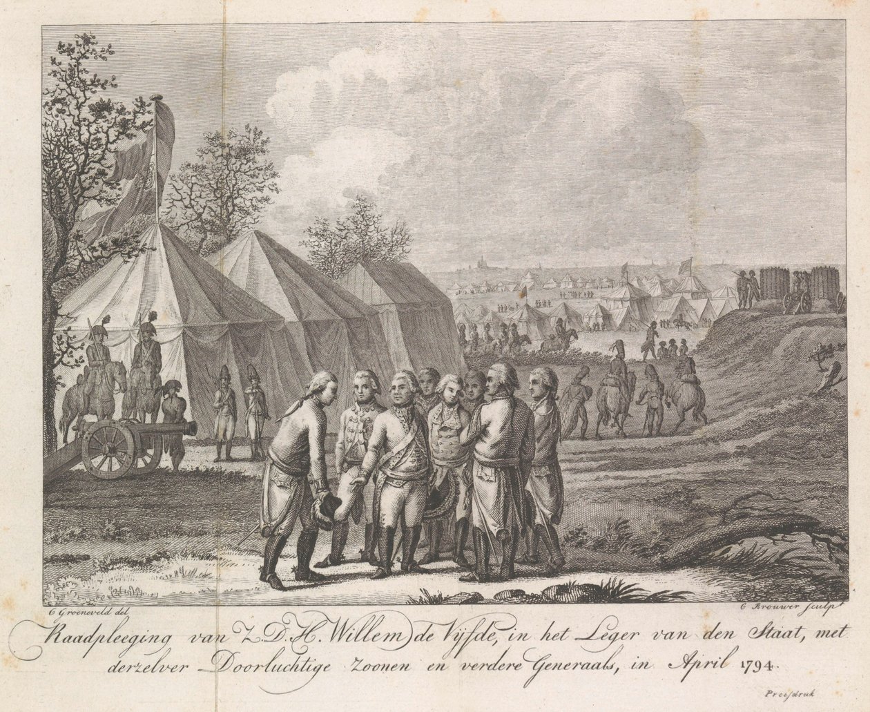 Guillaume V avec ses fils dans le camp militaire, 1794 - Cornelis Brouwer