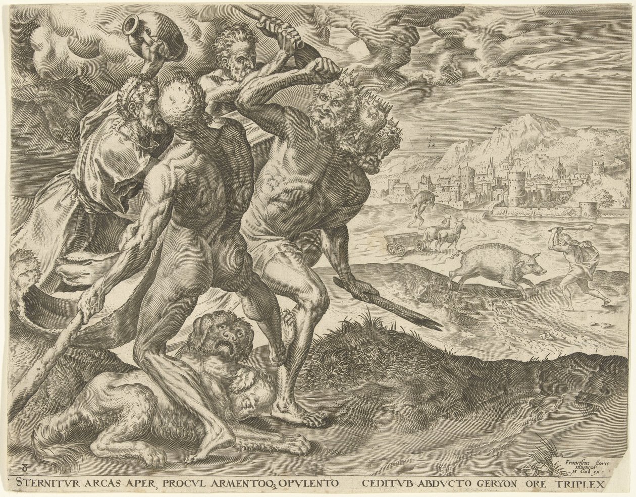 Hercule tue Géryon et son chien - Cornelis Cort