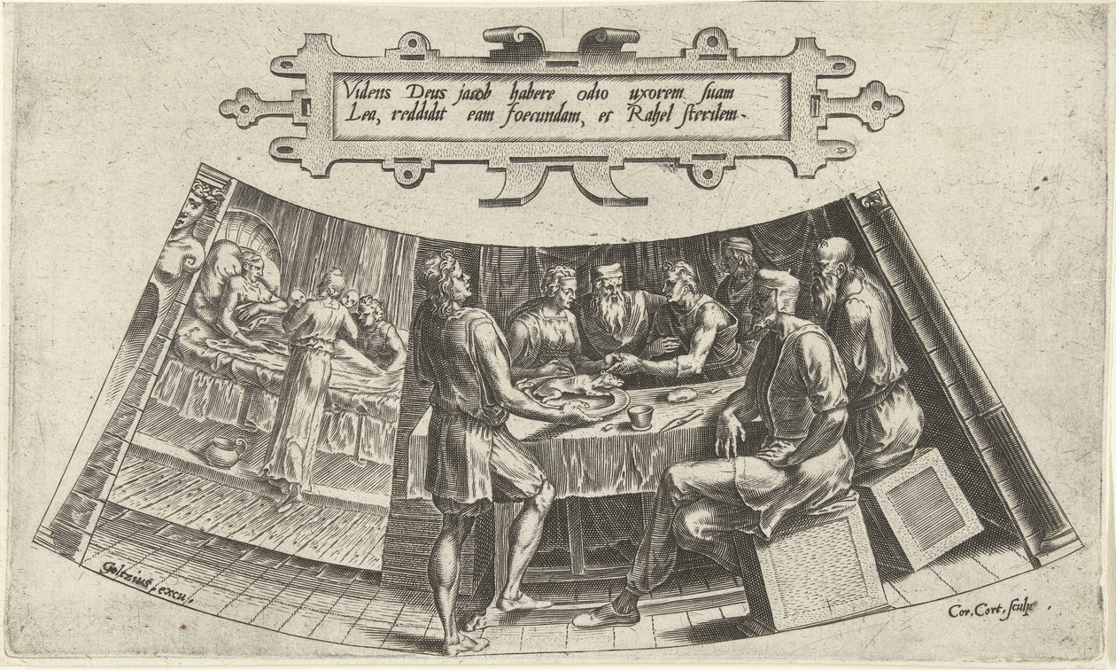 Le mariage de Jacob et Léa et la naissance de leur premier enfant - Cornelis Cort