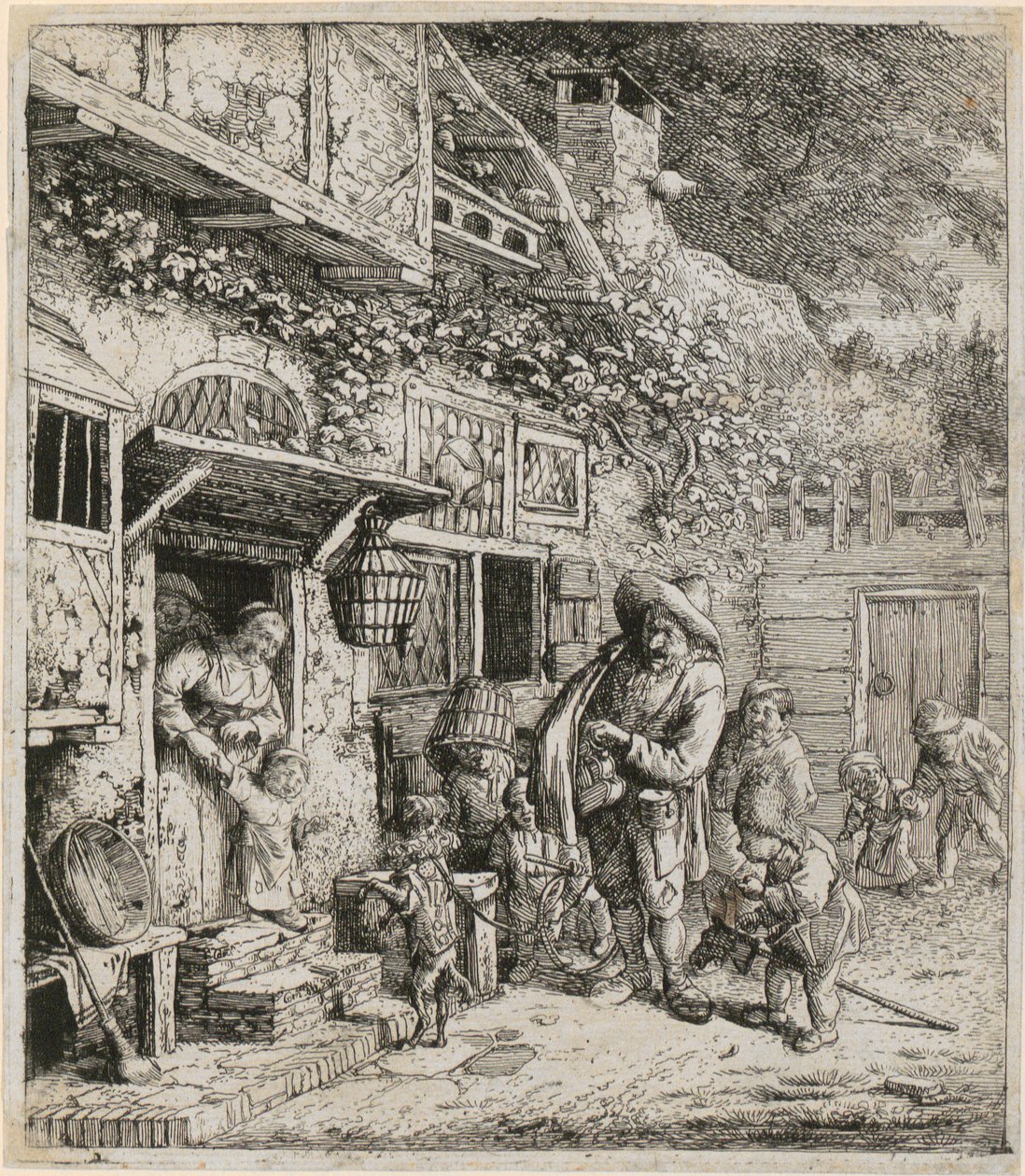 Joueur de lyre avec son chien dansant - Cornelis Dusart
