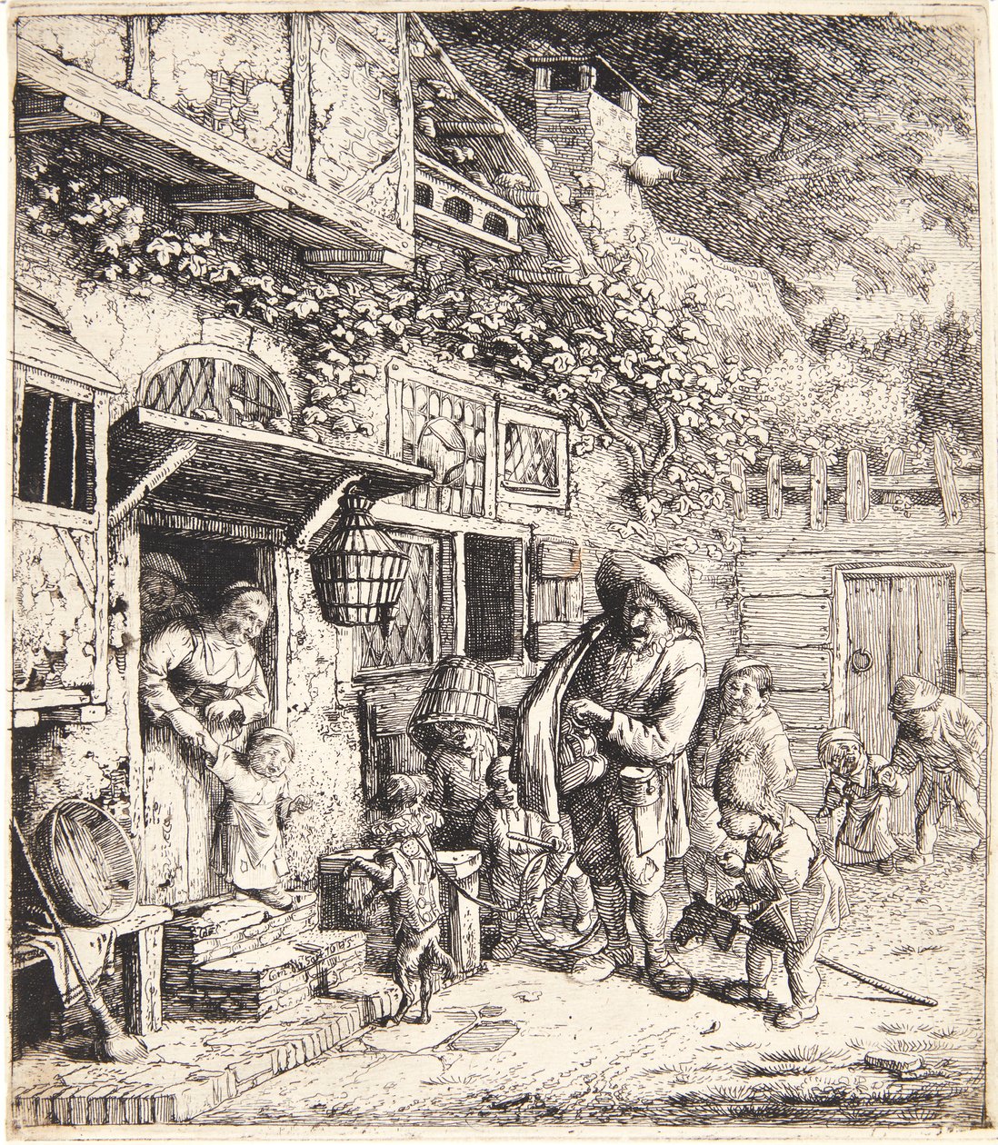 Un joueur de lire avec un chien qui danse - Cornelis Dusart
