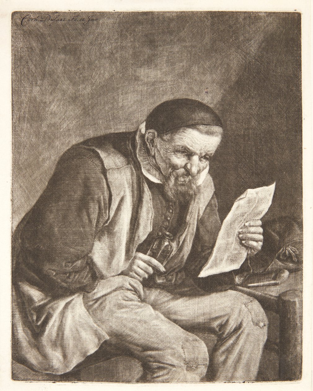 Paysan assis lisant une lettre - Cornelis Dusart