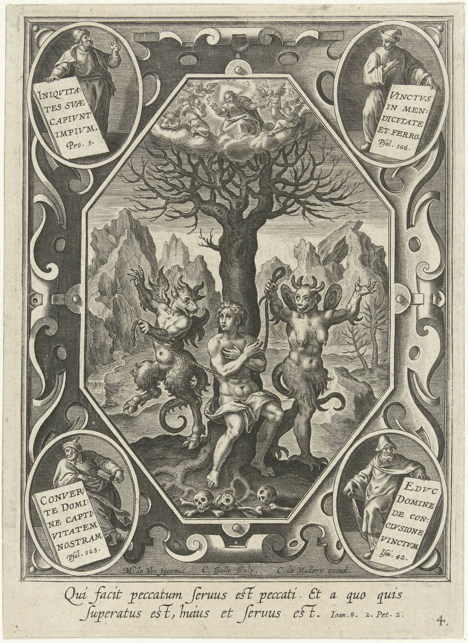 Un jeune homme enchaîné à un arbre par deux diables - Cornelis Galle (I)