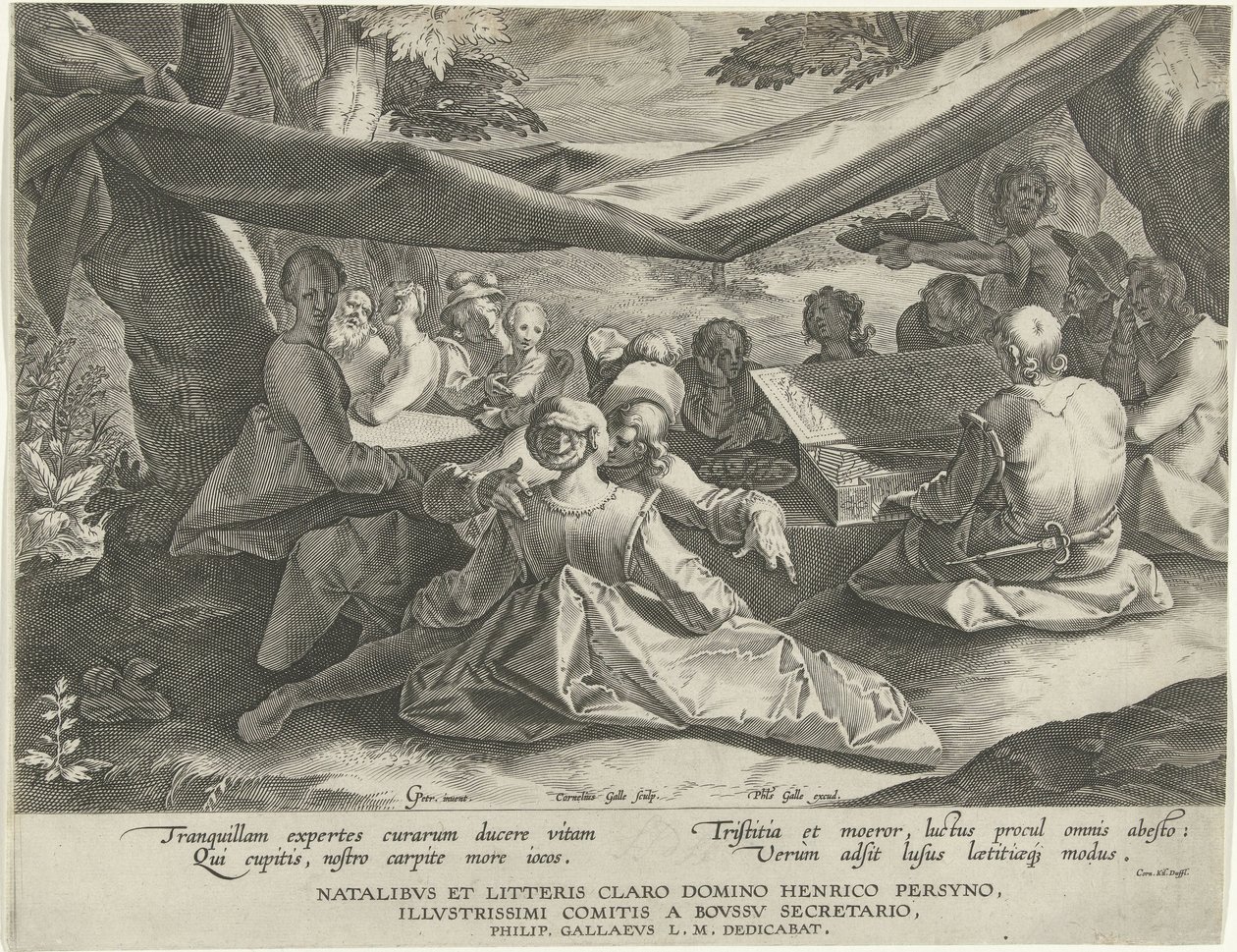 Groupe de musiciens avec homme derrière le virginal - Cornelis Galle (I)