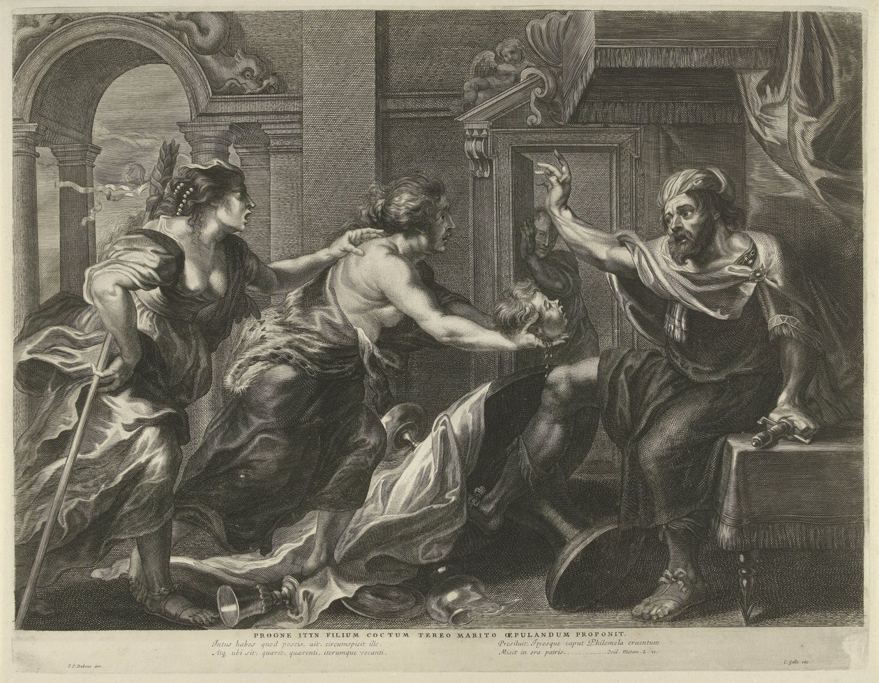 Procné montre à Térée la tête de son fils Itys - Cornelis Galle (I)