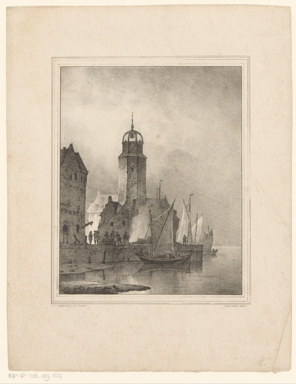Voiliers accostant en ville - Cornelis Gerrit Verburgh