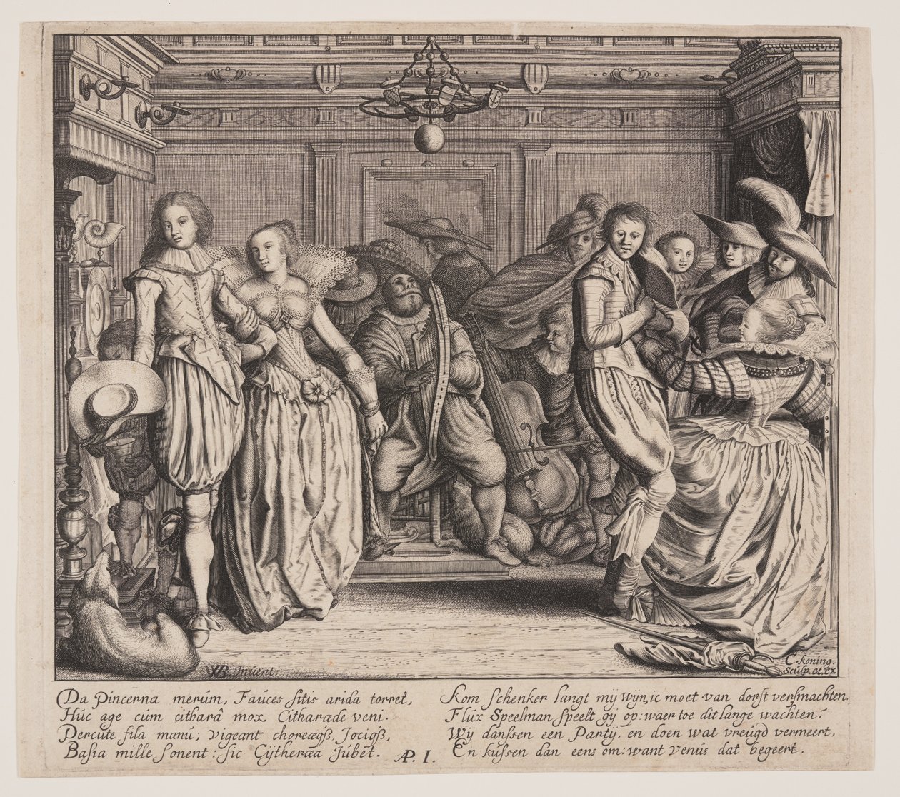 Intérieur avec musiciens et couples dansants - Cornelis Koning