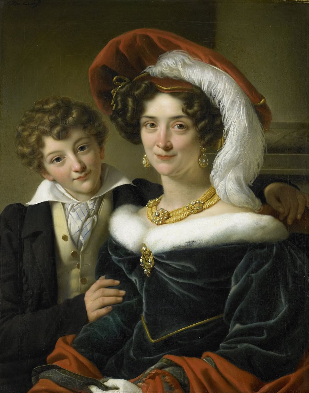 Rudolphina Wilhelmina Elizabeth de Sturler (1798-1873), deuxième épouse du comte Johannes van den Bosch, avec leur fils Richard Leeuwenhart - Cornelis Kruseman (attributed to workshop of)