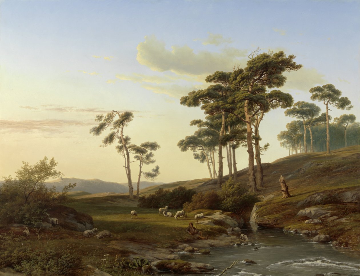 Ambiance du soir avec berger - Cornelis Lieste (signed by artist)