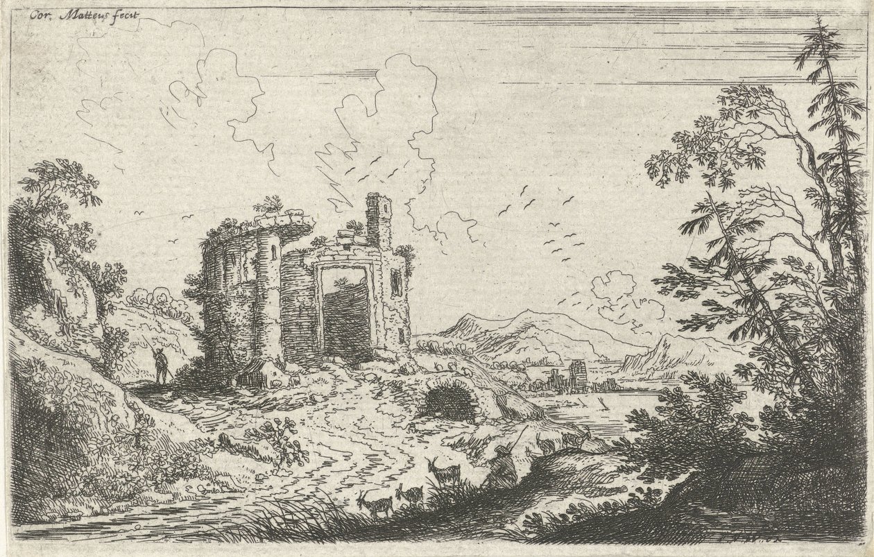 Paysage avec un berger de chèvres - Cornelis Matthieu