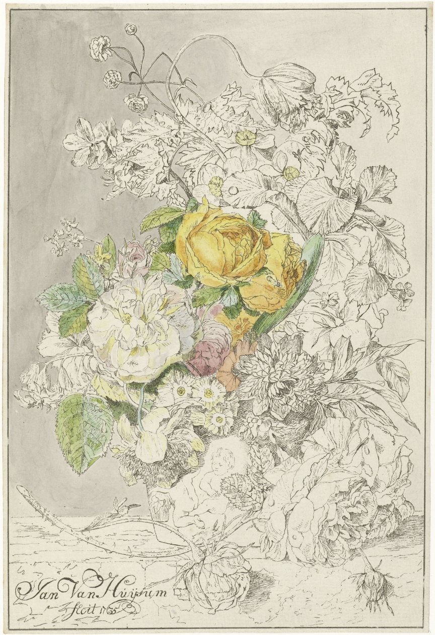 Bouquet de fleurs - Cornelis Ploos van Amstel (signed by artist)