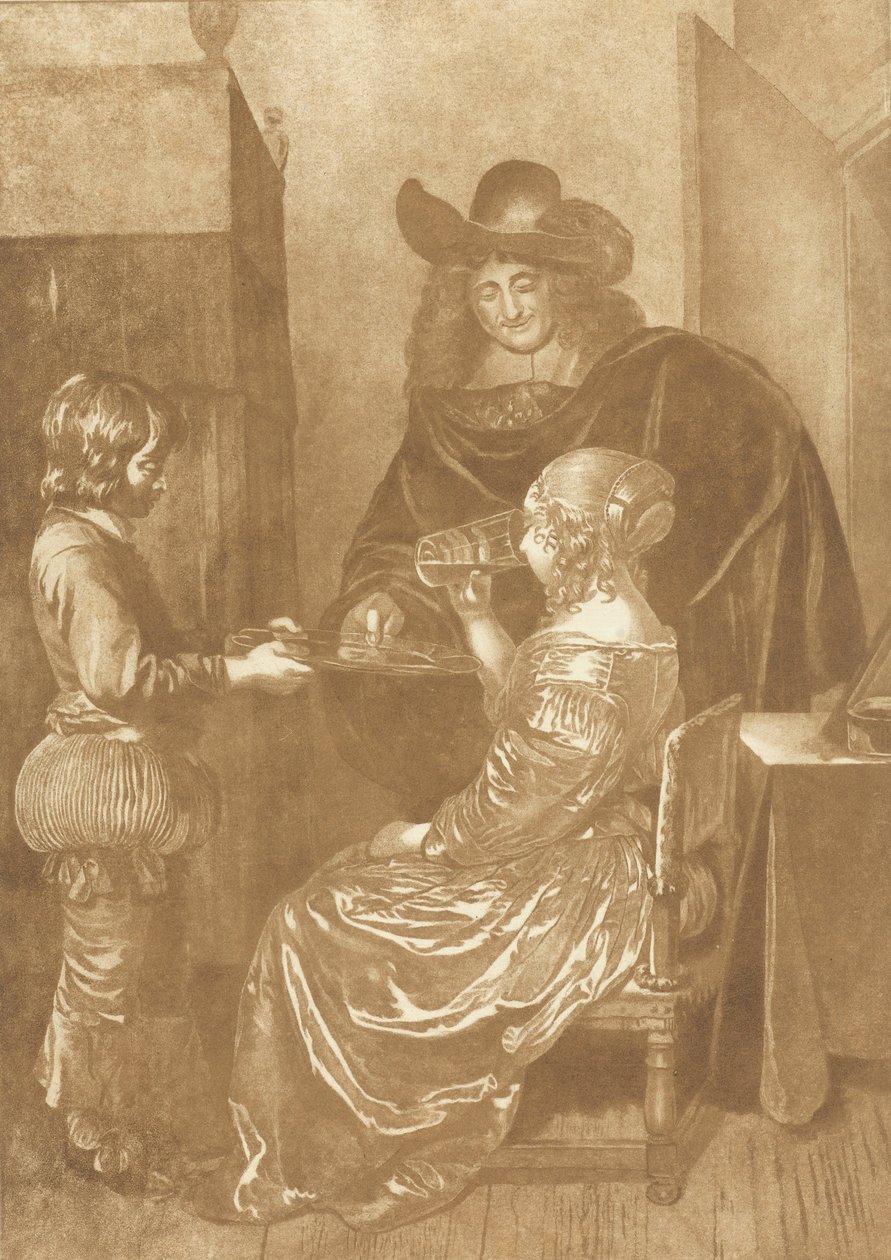 Seigneur et dame avec page - Cornelis Ploos van Amstel (signed by artist)