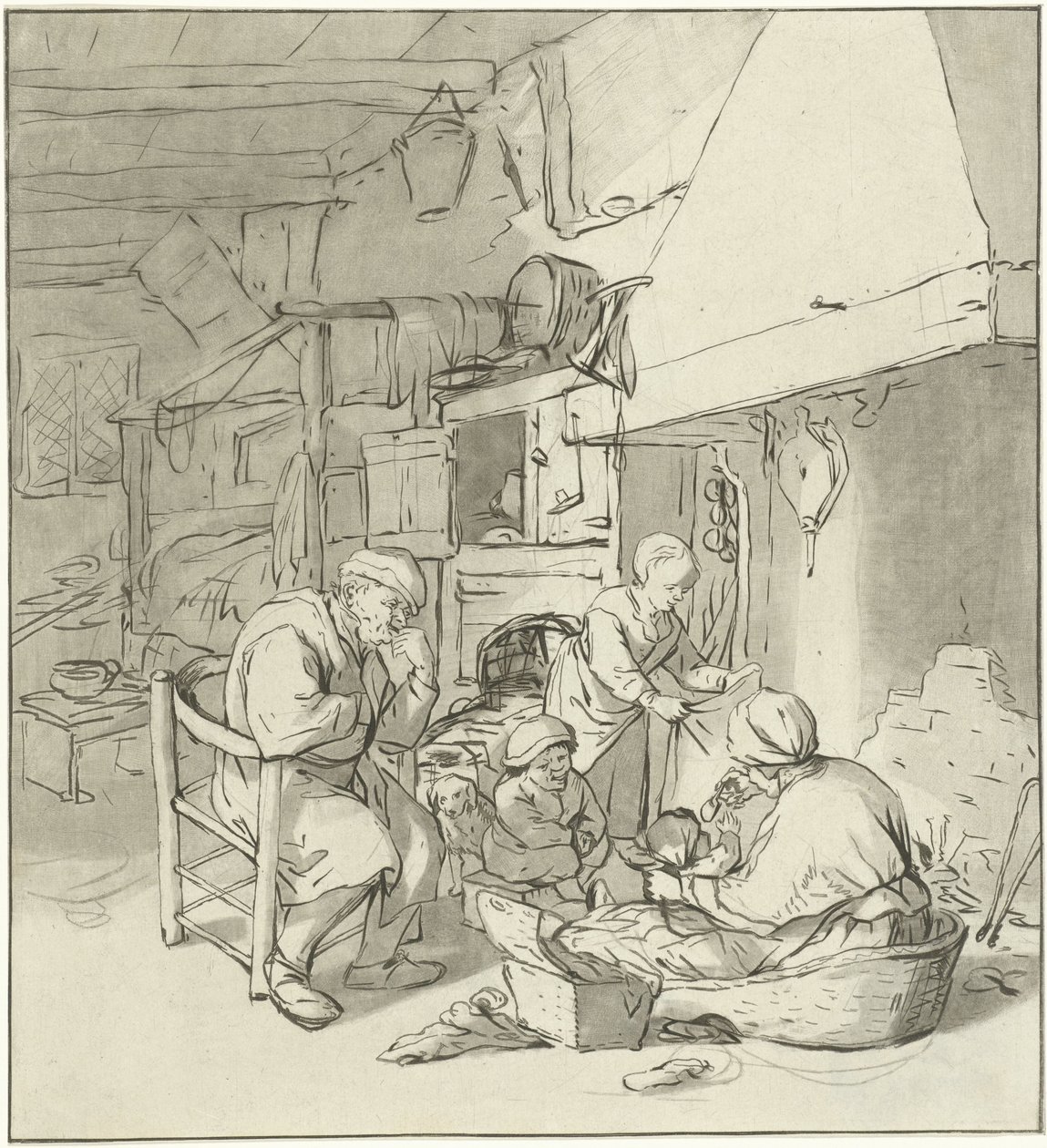 Famille de paysans près de la cheminée - Cornelis Ploos van Amstel