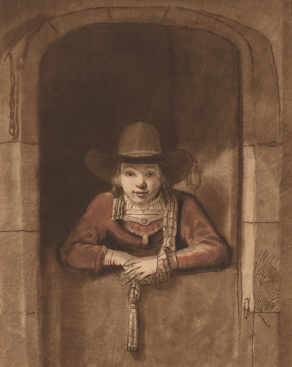 Garçon penché sur une porte basse - Cornelis Ploos van Amstel