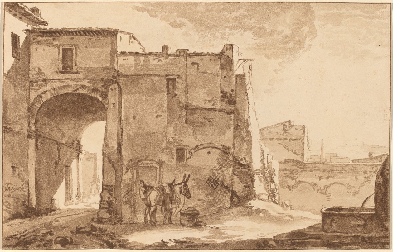 Porte avec voyageur et mule - Cornelis Ploos van Amstel