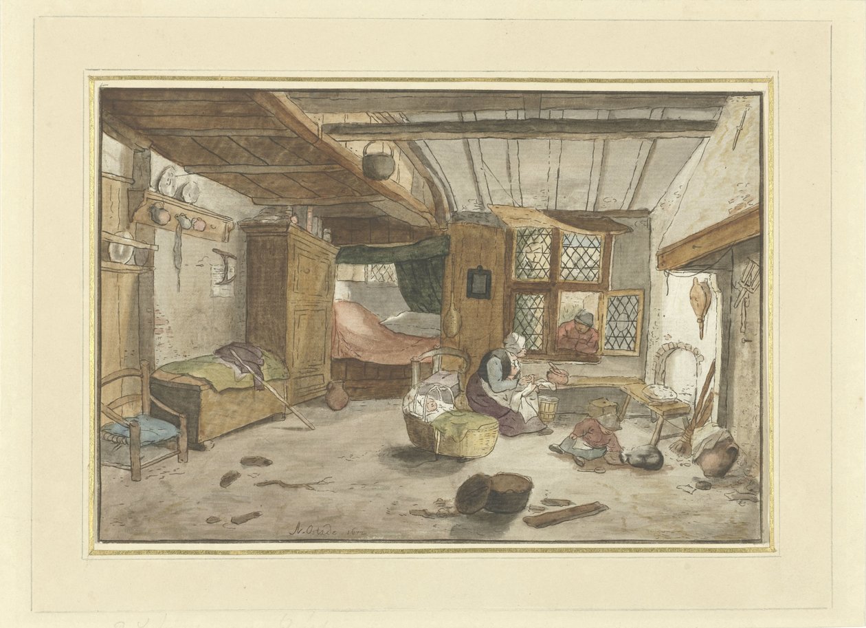 Intérieur avec femme près du berceau - Cornelis Ploos van Amstel