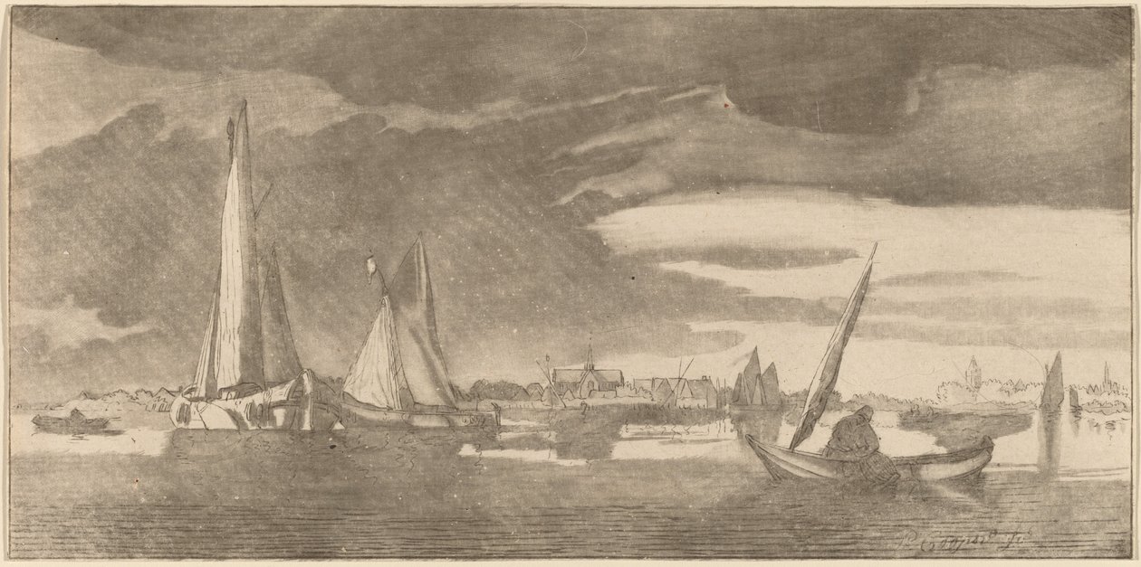 Rivière avec ville - Cornelis Ploos van Amstel