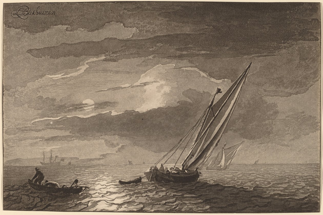 Paysage marin avec pleine lune - Cornelis Ploos van Amstel