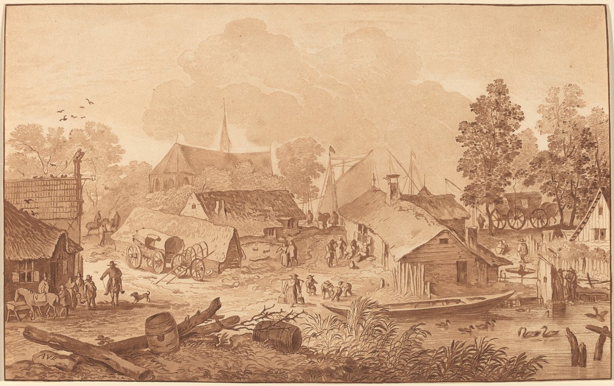 Village avec Étang - Cornelis Ploos van Amstel