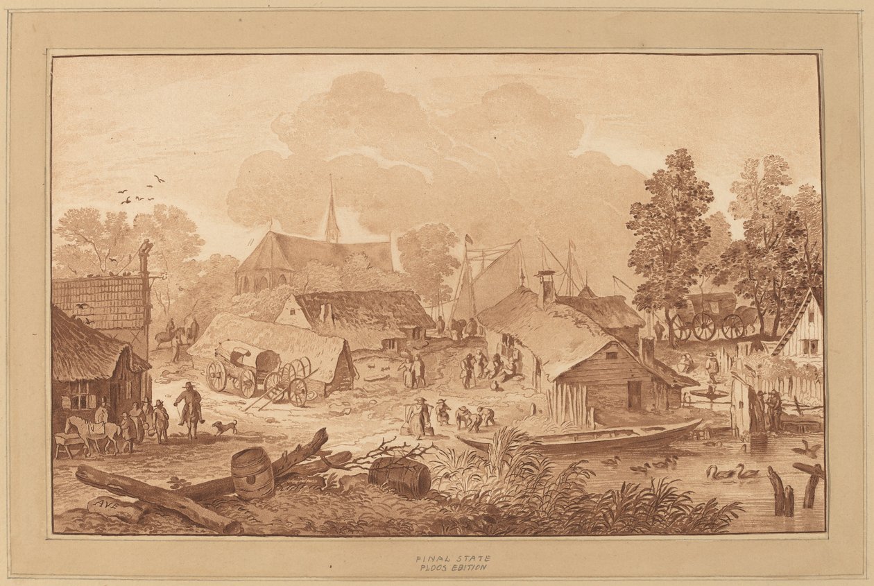Village avec étang - Cornelis Ploos van Amstel