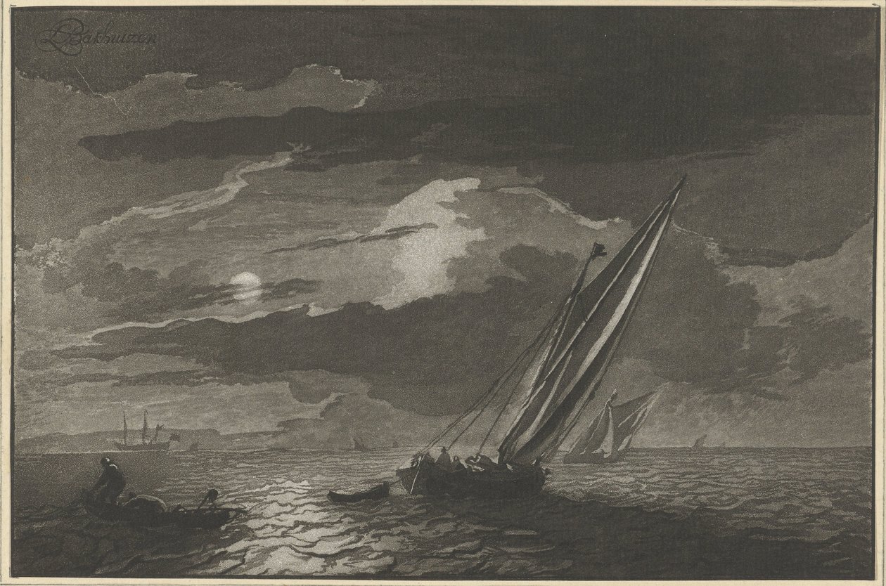 Vue de mer avec pleine lune - Cornelis Ploos van Amstel