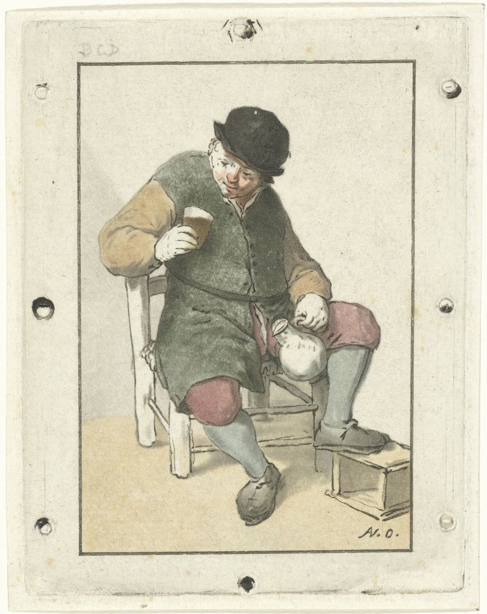 Paysans assis avec une cruche - Cornelis Ploos van Amstel