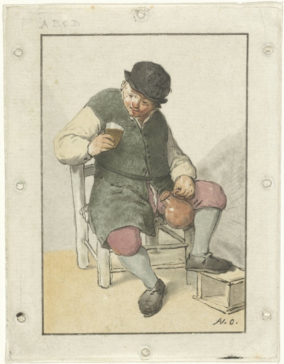 Paysans assis avec une cruche - Cornelis Ploos van Amstel