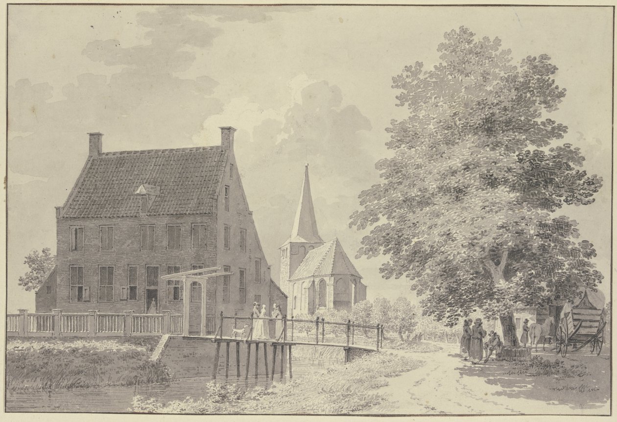 Maison avec fossé et passerelle, l