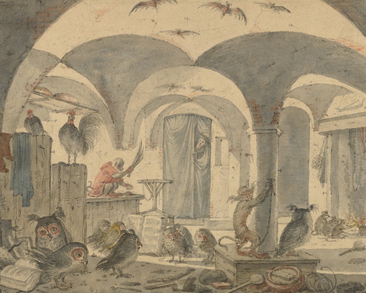 Une cave enchantée avec des animaux - Cornelis Saftleven