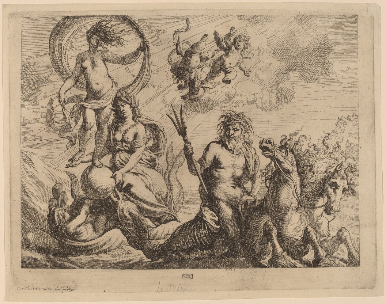 Neptune avec deux chevaux sur la mer - Cornelis Schut I