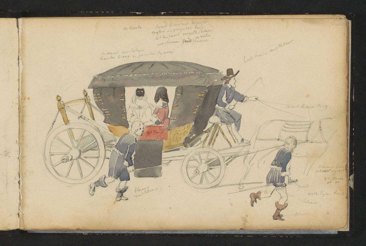 Deux femmes dans une calèche - Cornelis Springer