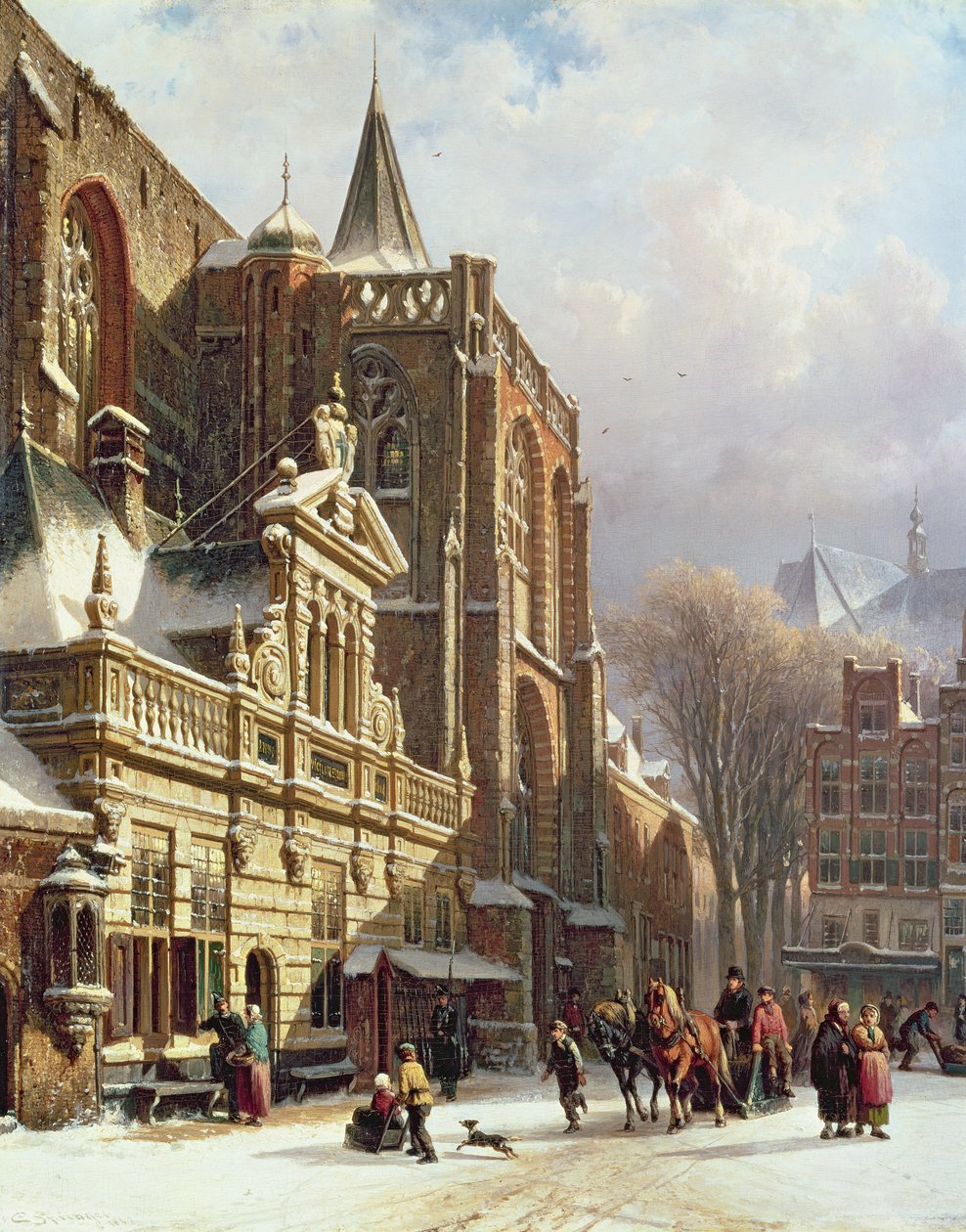 Vue de la Hoofdwacht et de la Grote Kerk, Zwolle - Cornelis Springer