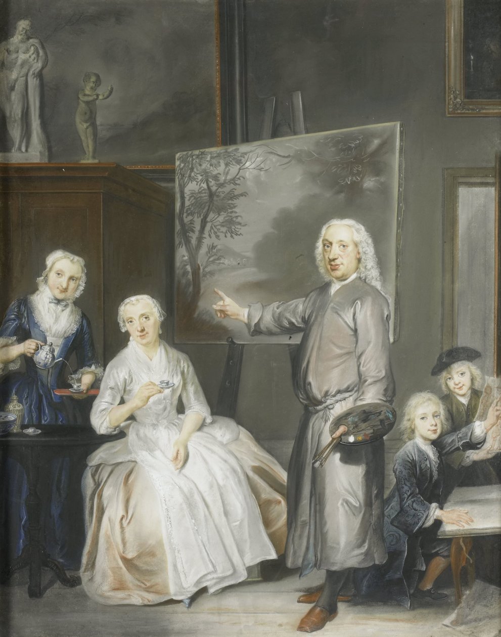 Le peintre paysagiste Dirk Dalens III (1688-1753) avec sa deuxième épouse Maria Schaack (décédée en 1766) et les enfants Anna (née en 1725), Willem (1737-60) et Jacobus (1741-63) - Cornelis Troost