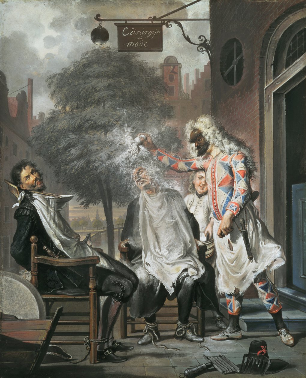 Arlequin, magicien et barbier : Les rivaux exposés, 1738 - Cornelis Troost